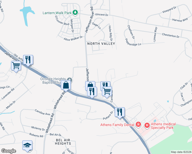 map of restaurants, bars, coffee shops, grocery stores, and more near 125 Canady Drive in Athens