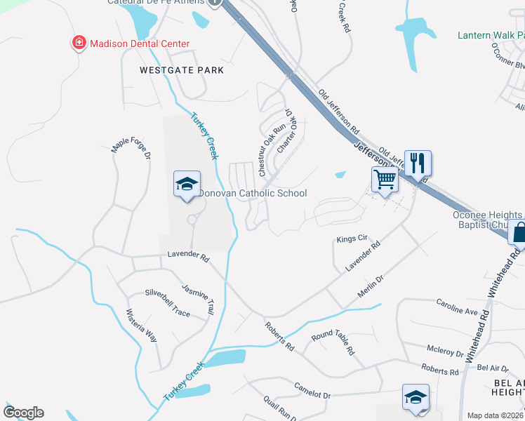 map of restaurants, bars, coffee shops, grocery stores, and more near 215 Federal Street in Athens
