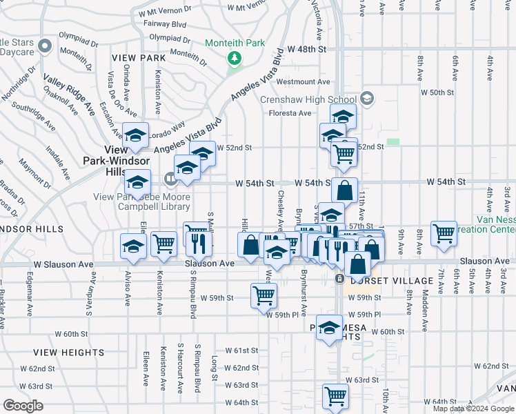 map of restaurants, bars, coffee shops, grocery stores, and more near 5439 West Boulevard in Los Angeles