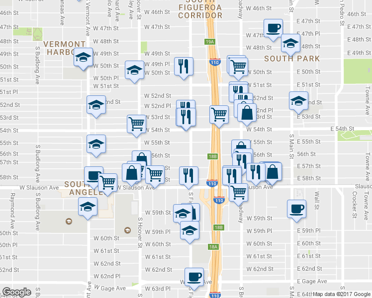 map of restaurants, bars, coffee shops, grocery stores, and more near in Los Angeles