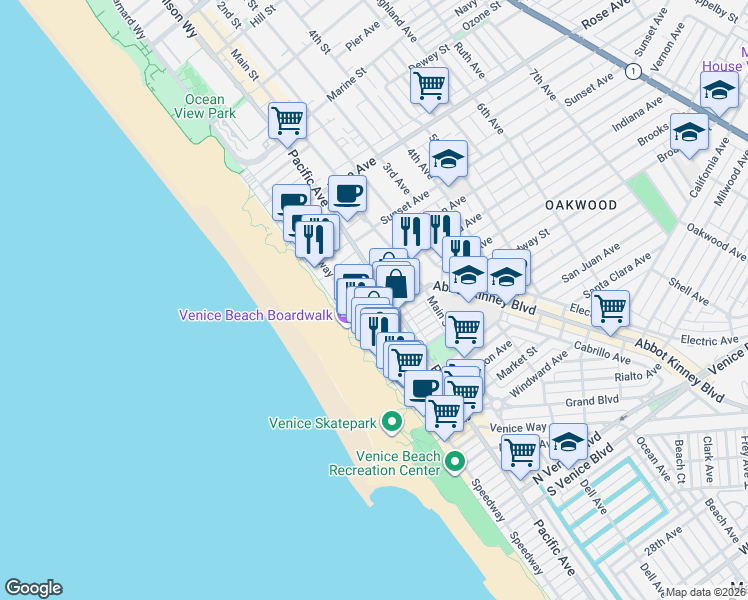 map of restaurants, bars, coffee shops, grocery stores, and more near 39 Brooks Avenue in Los Angeles
