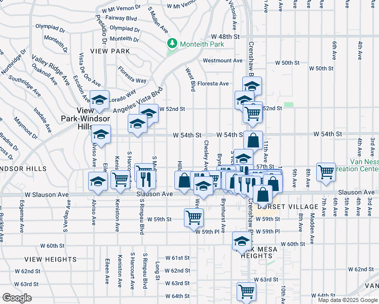 map of restaurants, bars, coffee shops, grocery stores, and more near 5439 West Boulevard in Los Angeles