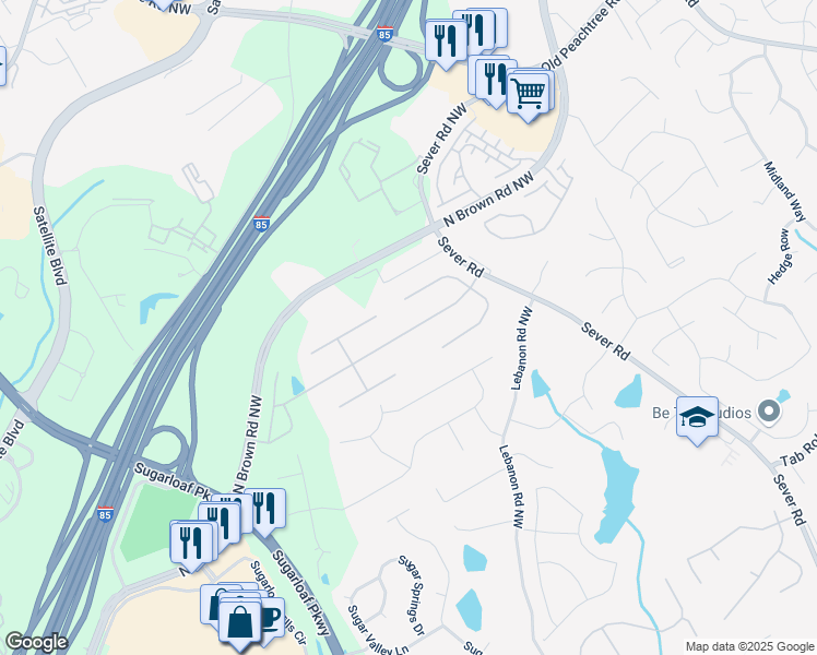 map of restaurants, bars, coffee shops, grocery stores, and more near 2310 Gracehaven Way in Lawrenceville