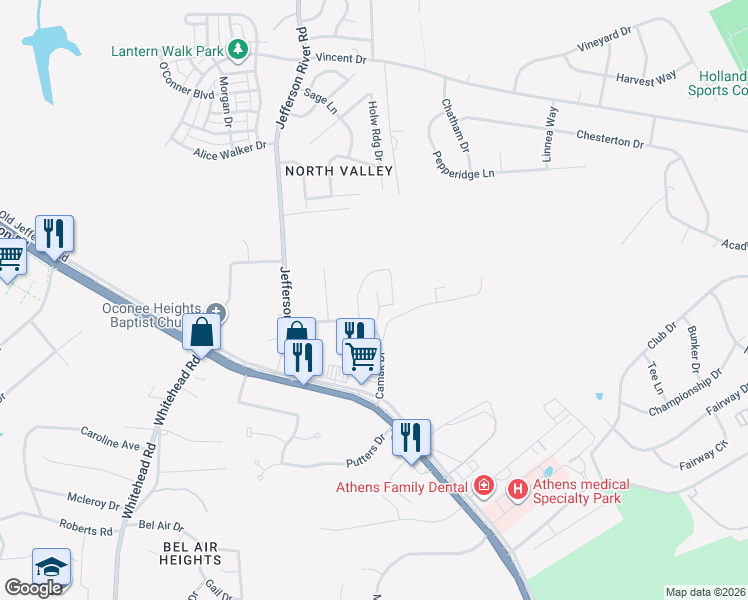 map of restaurants, bars, coffee shops, grocery stores, and more near 200-248 Camak Dr in Athens