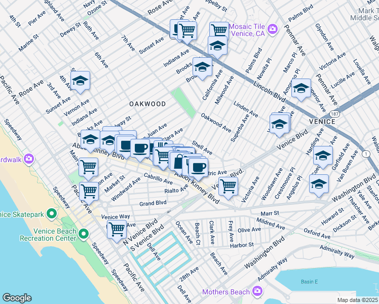 map of restaurants, bars, coffee shops, grocery stores, and more near 630 Milwood Avenue in Los Angeles