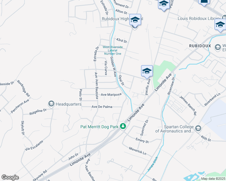 map of restaurants, bars, coffee shops, grocery stores, and more near 6494 Avenida Michaelinda in Riverside