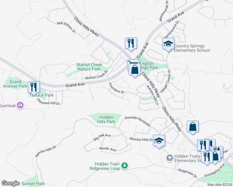 map of restaurants, bars, coffee shops, grocery stores, and more near 2052 Deer Haven Drive in Chino Hills