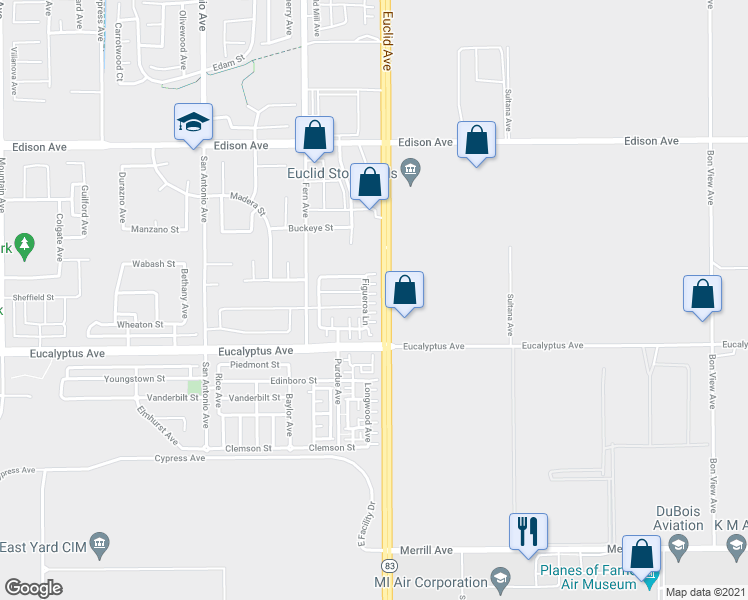 map of restaurants, bars, coffee shops, grocery stores, and more near 14409 Figueroa Lane in Chino