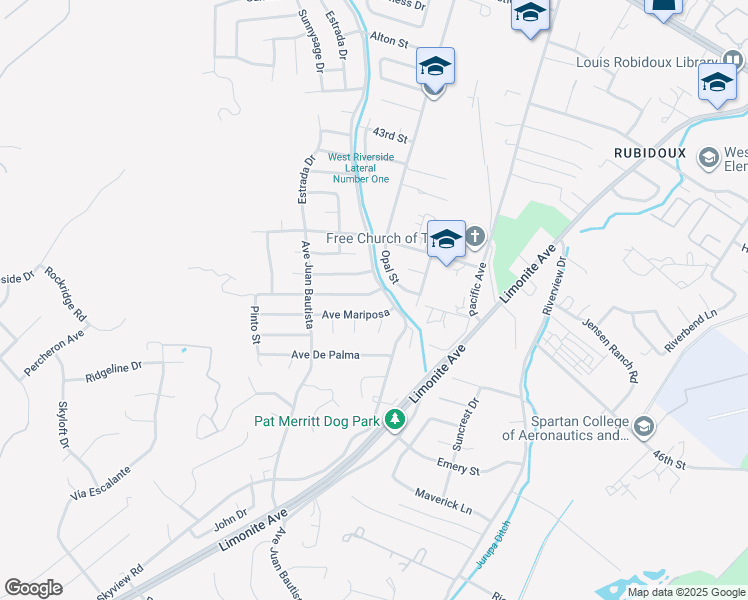 map of restaurants, bars, coffee shops, grocery stores, and more near 6466 Avenida Michaelinda in Riverside