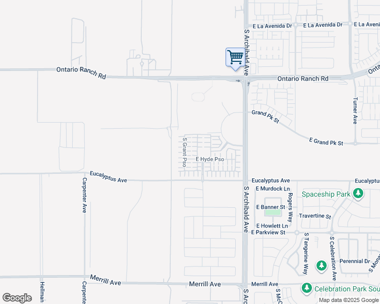 map of restaurants, bars, coffee shops, grocery stores, and more near 9391 Eucalyptus Avenue in Ontario