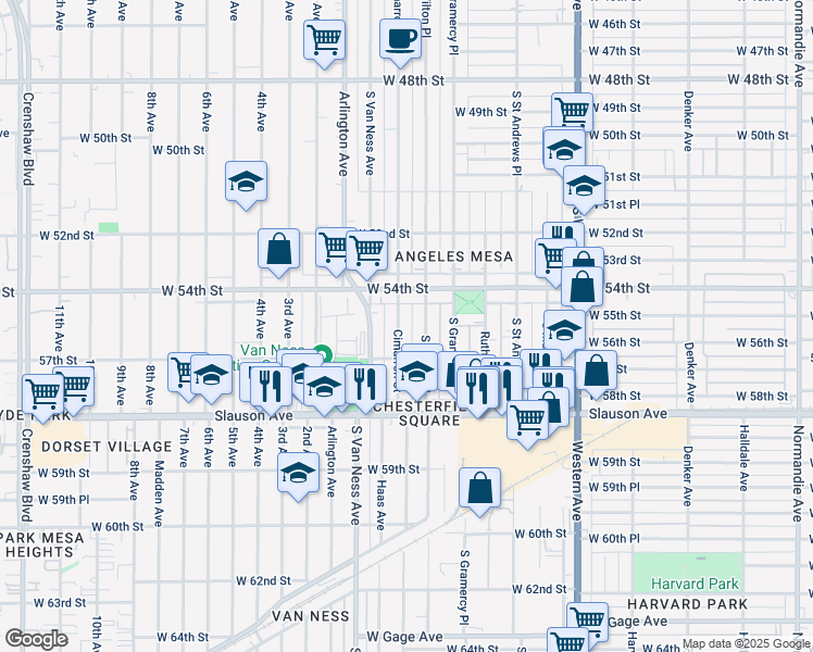 map of restaurants, bars, coffee shops, grocery stores, and more near 5523 South Wilton Place in Los Angeles