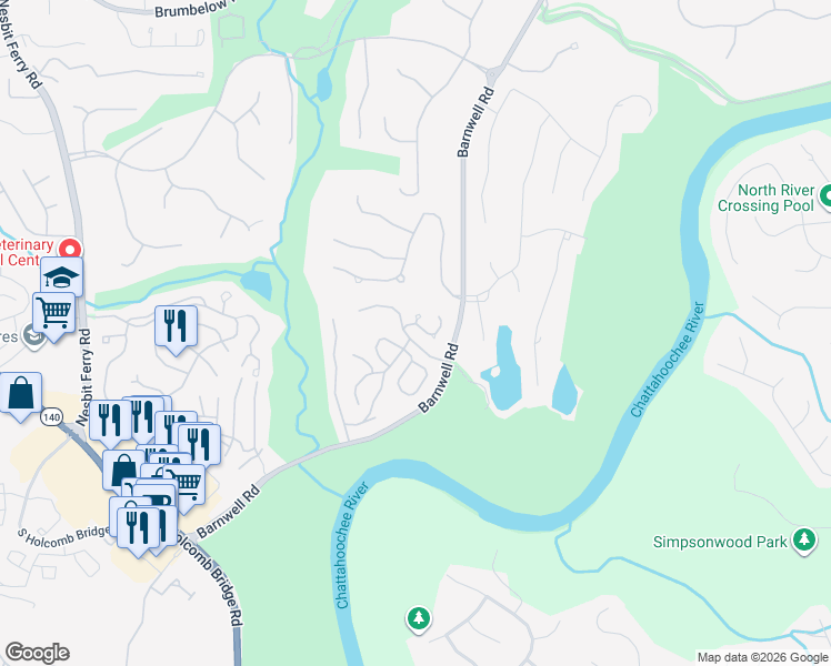 map of restaurants, bars, coffee shops, grocery stores, and more near 1 Spoon Court in Alpharetta