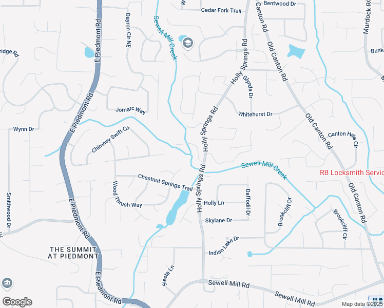 map of restaurants, bars, coffee shops, grocery stores, and more near 1765 Holly Springs Road in Marietta