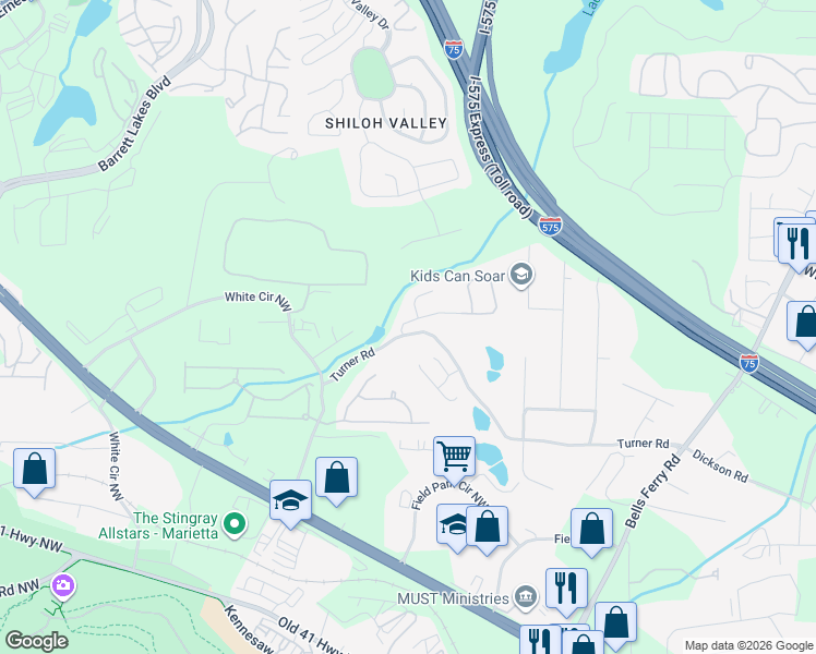map of restaurants, bars, coffee shops, grocery stores, and more near 428 Summit Village Court in Marietta
