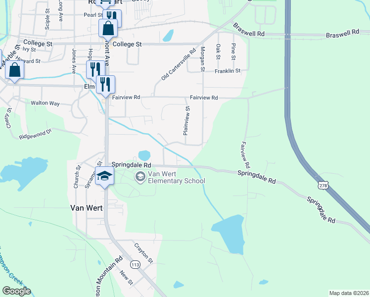 map of restaurants, bars, coffee shops, grocery stores, and more near 365 Sherwood-Morgan Drive in Rockmart