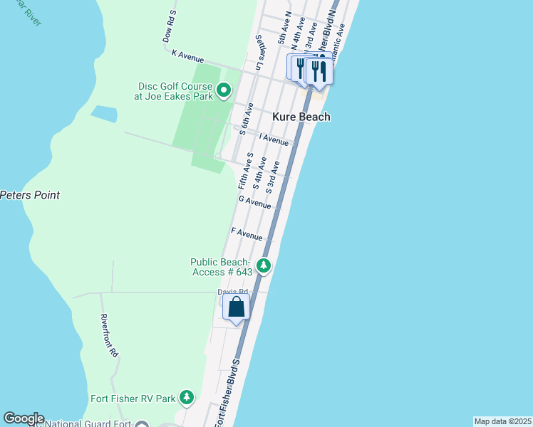 map of restaurants, bars, coffee shops, grocery stores, and more near 509 South 3rd Avenue in Kure Beach