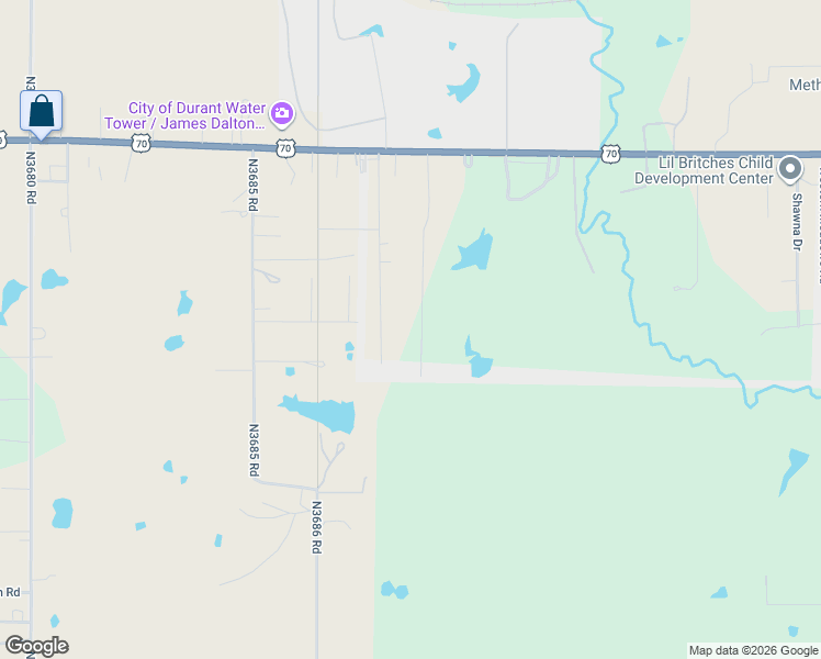 map of restaurants, bars, coffee shops, grocery stores, and more near 392 Cherry Lane in Durant