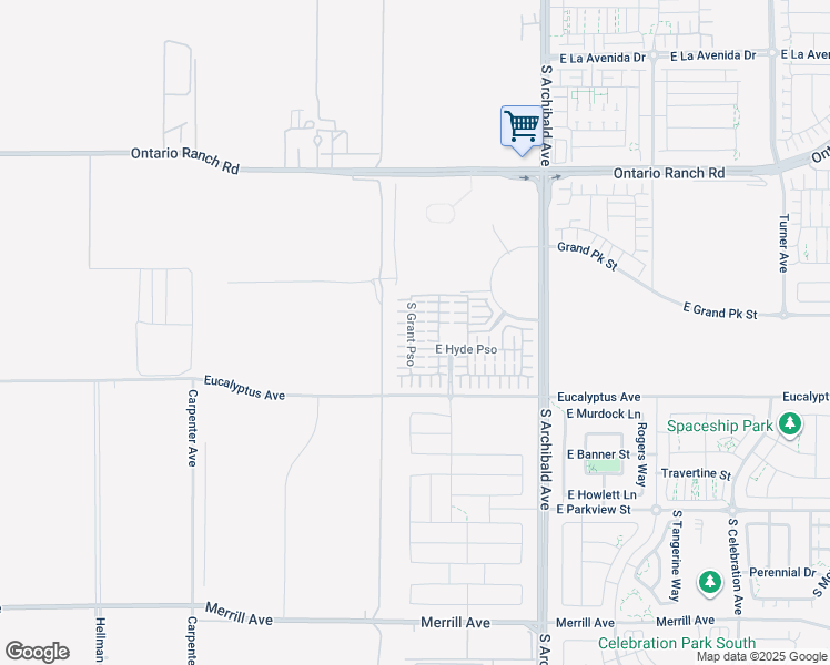 map of restaurants, bars, coffee shops, grocery stores, and more near 4481 South Grant Paseo in Ontario