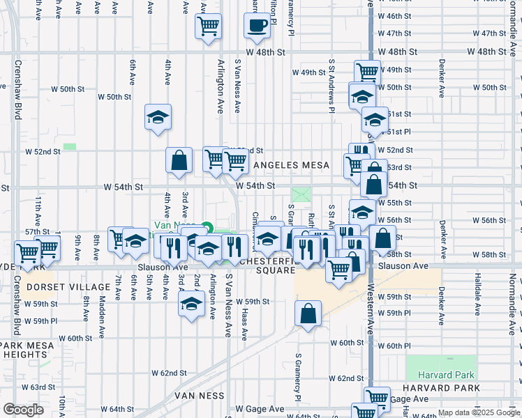 map of restaurants, bars, coffee shops, grocery stores, and more near 5523 South Wilton Place in Los Angeles