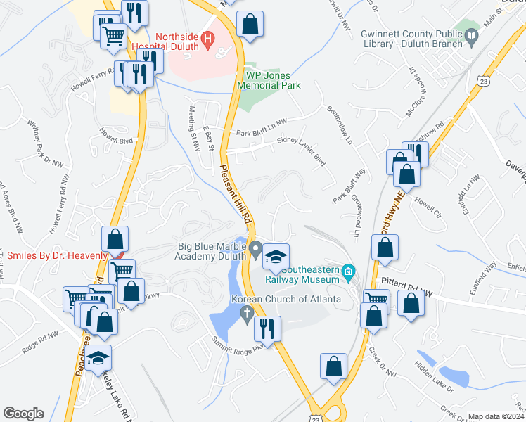 map of restaurants, bars, coffee shops, grocery stores, and more near 3787 Palisade Lake Court in Duluth