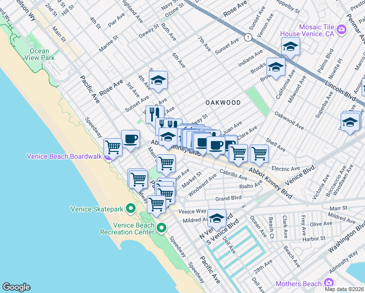 map of restaurants, bars, coffee shops, grocery stores, and more near in Los Angeles