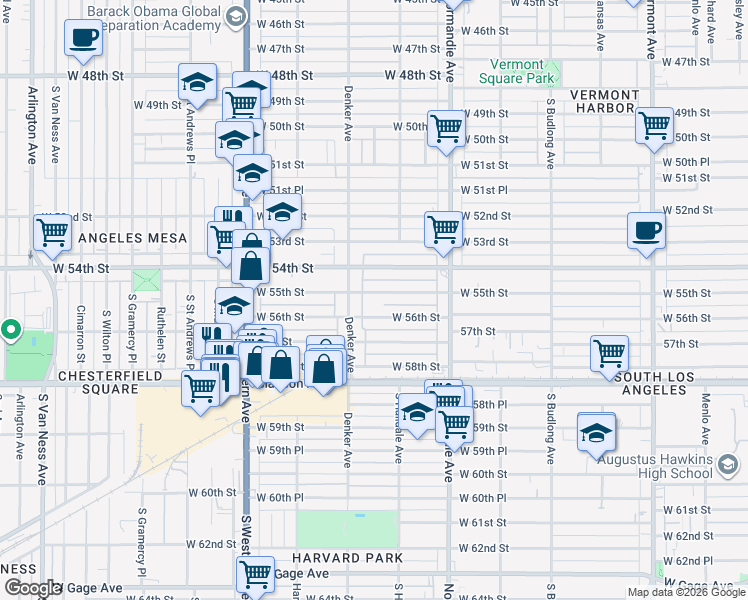 map of restaurants, bars, coffee shops, grocery stores, and more near 1541 West 56th Street in Los Angeles