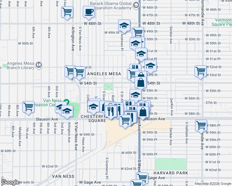 map of restaurants, bars, coffee shops, grocery stores, and more near 5526 Ruthelen Street in Los Angeles