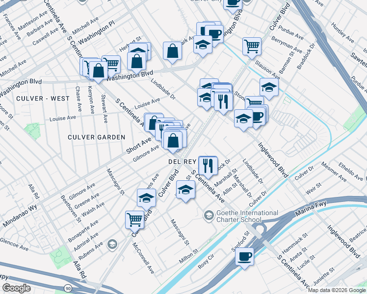 map of restaurants, bars, coffee shops, grocery stores, and more near None in Los Angeles