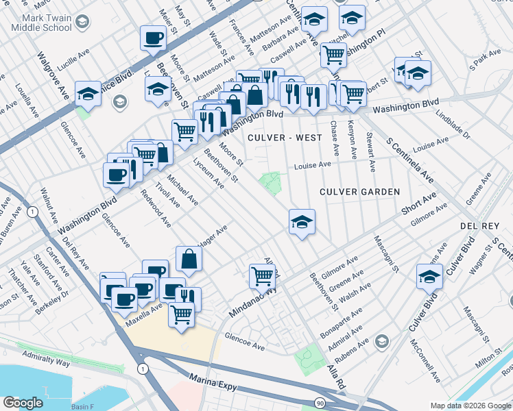 map of restaurants, bars, coffee shops, grocery stores, and more near 4215 Lyceum Avenue in Los Angeles