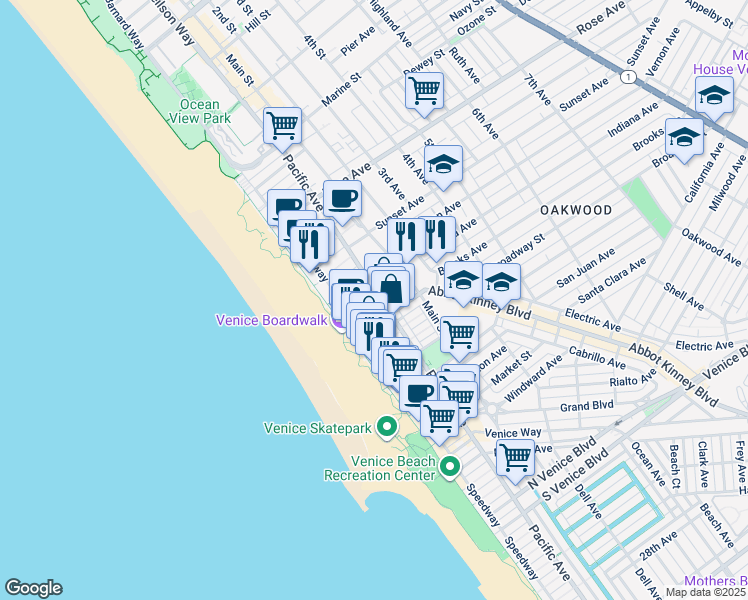 map of restaurants, bars, coffee shops, grocery stores, and more near 39 Brooks Avenue in Los Angeles