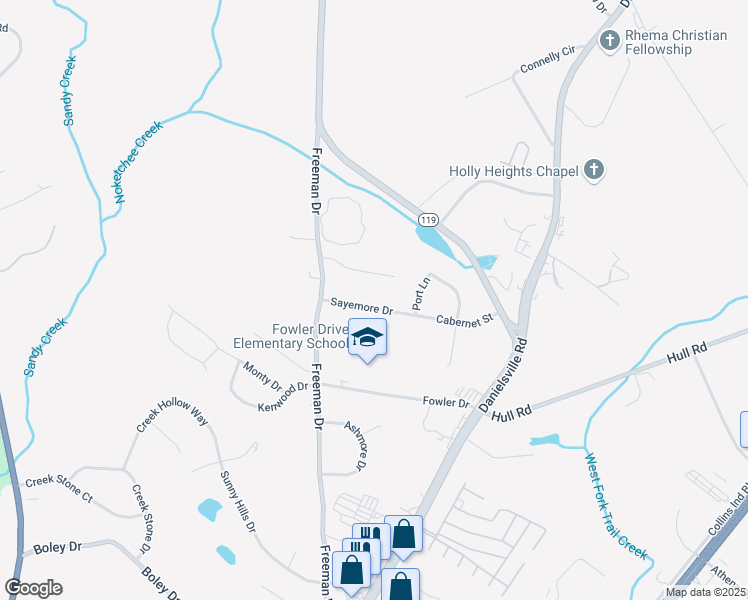map of restaurants, bars, coffee shops, grocery stores, and more near 130 Sayemore Drive in Athens