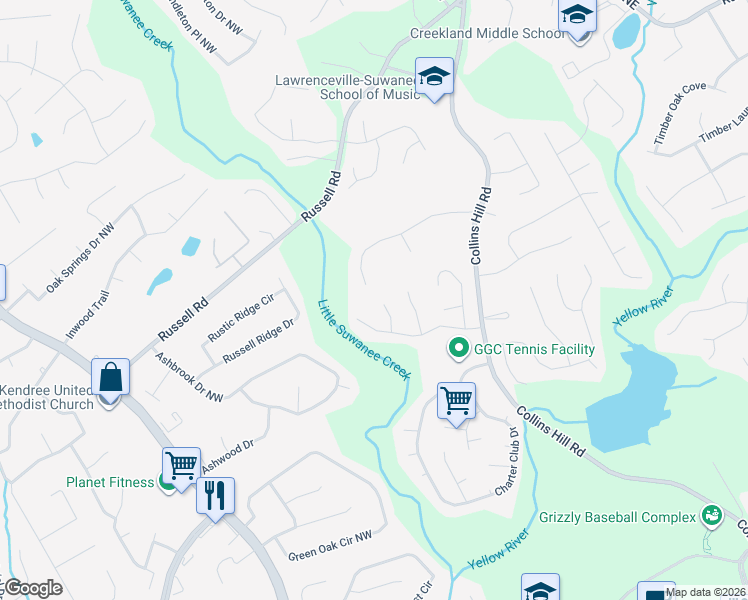 map of restaurants, bars, coffee shops, grocery stores, and more near 1448 Earlham Lane in Lawrenceville