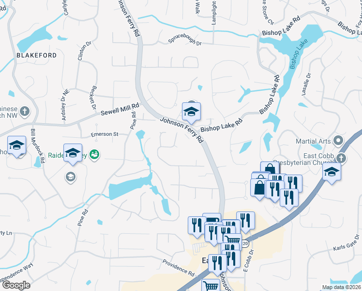 map of restaurants, bars, coffee shops, grocery stores, and more near 1608 Old Hunters Trce in Marietta