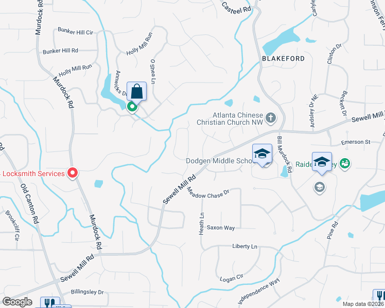 map of restaurants, bars, coffee shops, grocery stores, and more near 3409 Barrington Pass in Marietta