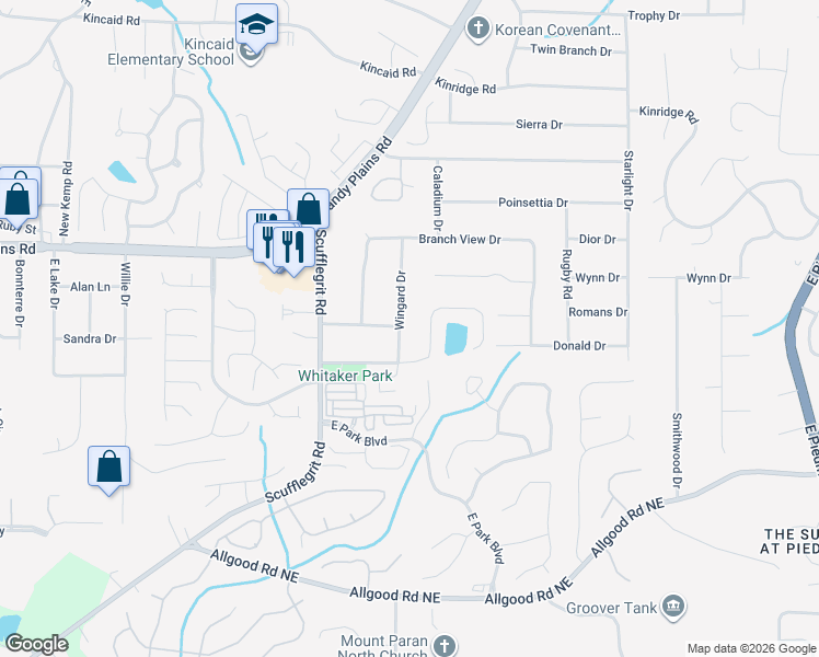 map of restaurants, bars, coffee shops, grocery stores, and more near 1687 Holcomb Lake Road in Marietta