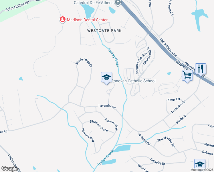 map of restaurants, bars, coffee shops, grocery stores, and more near 590 Lavender Road in Athens