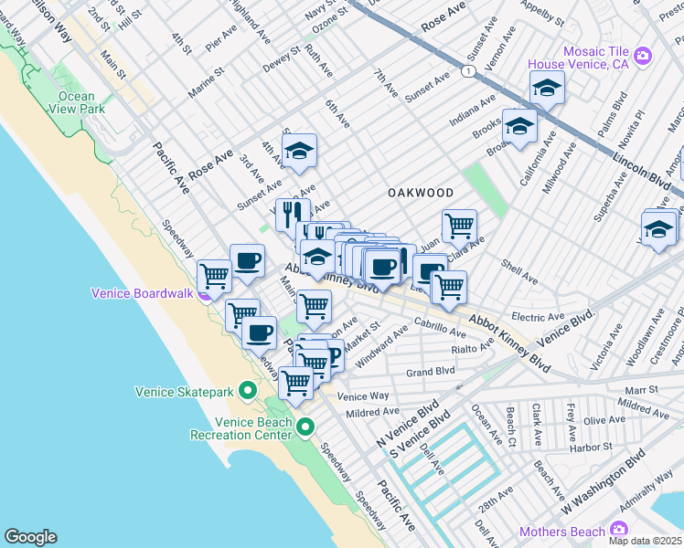 map of restaurants, bars, coffee shops, grocery stores, and more near in Los Angeles