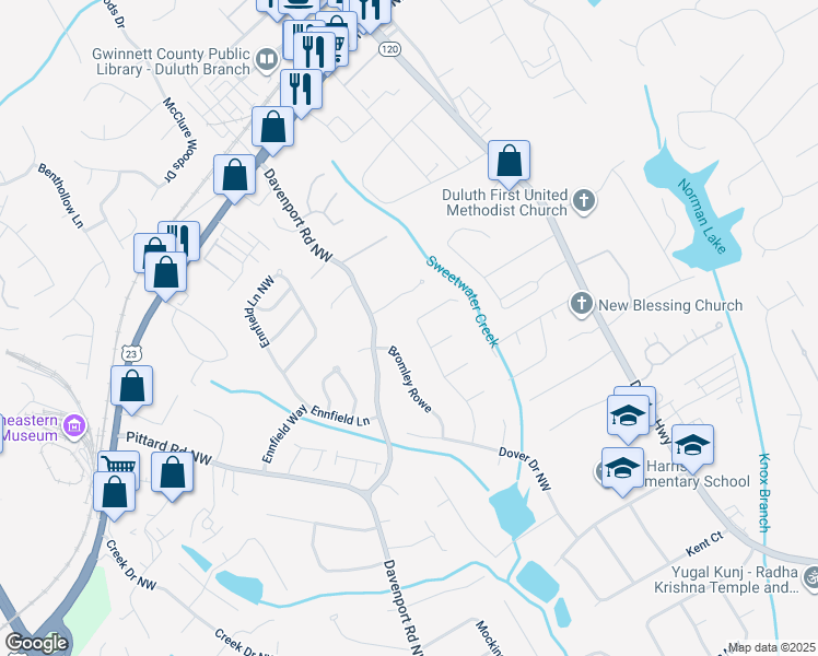 map of restaurants, bars, coffee shops, grocery stores, and more near 3266 Montheath Pass in Duluth