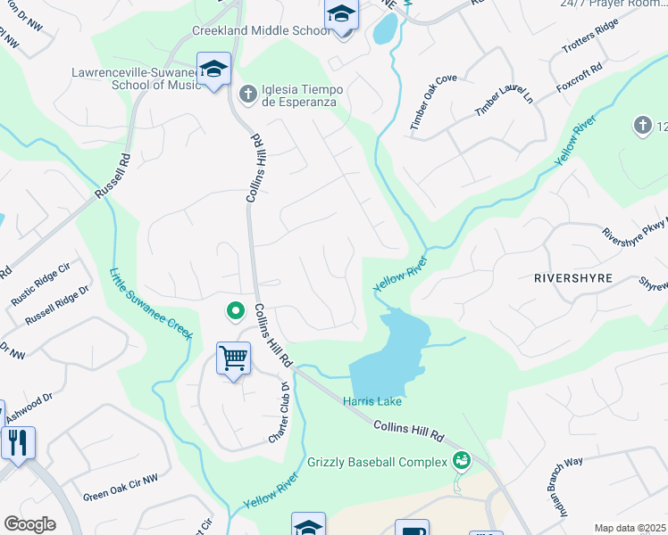 map of restaurants, bars, coffee shops, grocery stores, and more near 1405 Arden Trace Lane in Lawrenceville