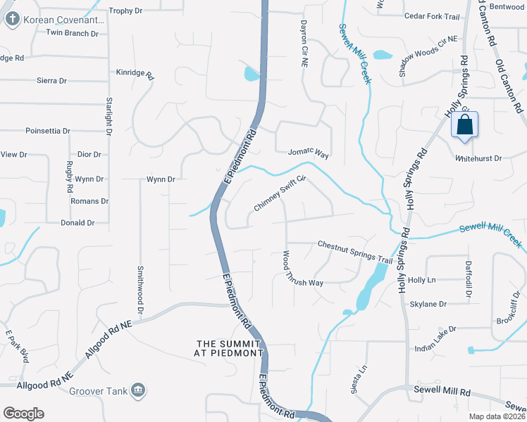 map of restaurants, bars, coffee shops, grocery stores, and more near 2246 Chimney Swift Circle in Marietta