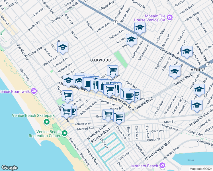 map of restaurants, bars, coffee shops, grocery stores, and more near 534 Santa Clara Avenue in Los Angeles