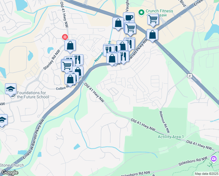 map of restaurants, bars, coffee shops, grocery stores, and more near 1516 Endurance Hill Drive Northwest in Kennesaw