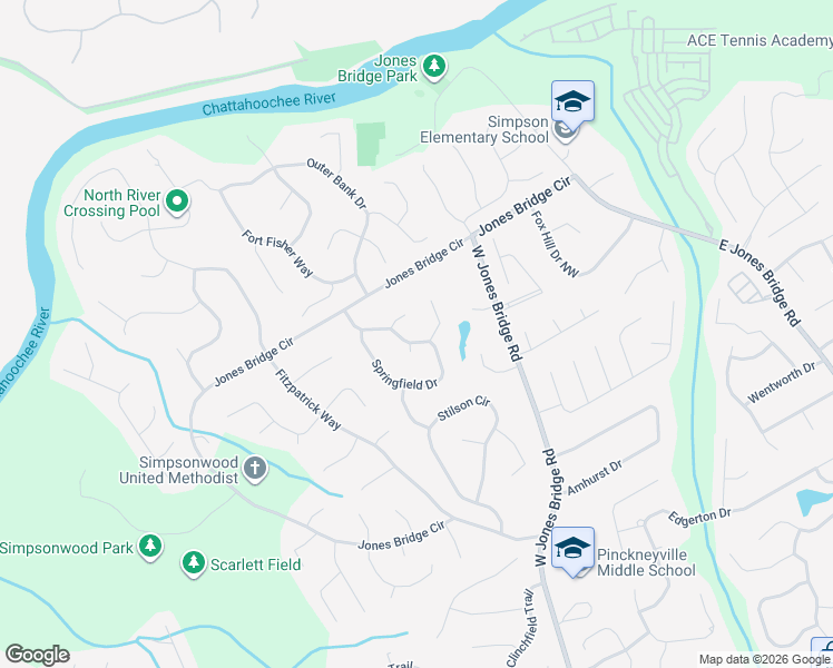 map of restaurants, bars, coffee shops, grocery stores, and more near 4415 Springfield Drive in Norcross