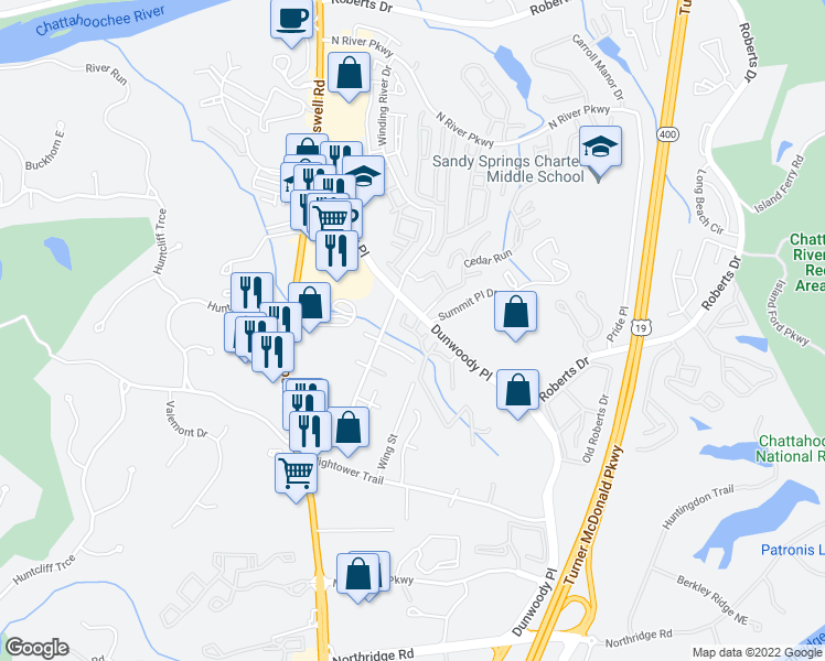 map of restaurants, bars, coffee shops, grocery stores, and more near 904 Summit Springs Drive in Sandy Springs