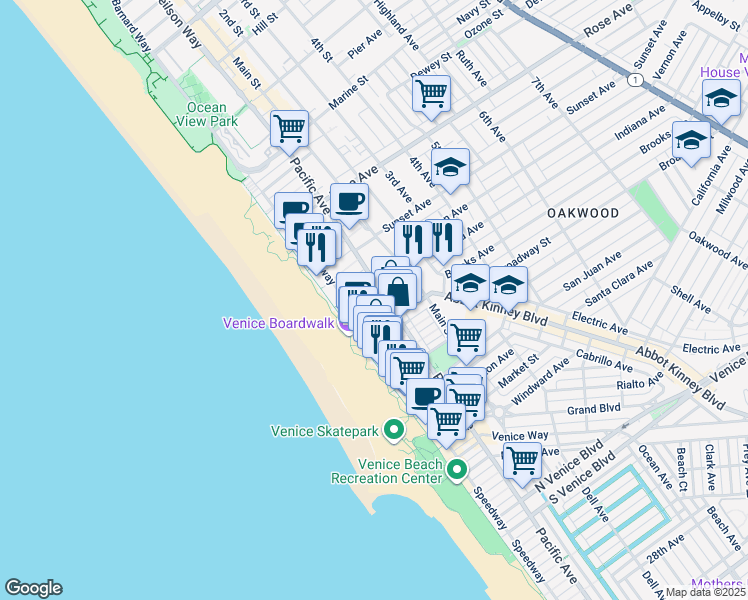 map of restaurants, bars, coffee shops, grocery stores, and more near 43 Park Avenue in Los Angeles