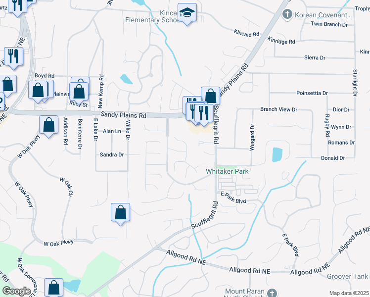 map of restaurants, bars, coffee shops, grocery stores, and more near 1433 Chardin Drive in Marietta