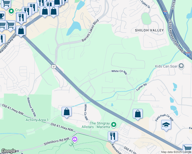 map of restaurants, bars, coffee shops, grocery stores, and more near 1652 White Circle Northwest in Kennesaw