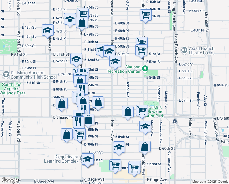 map of restaurants, bars, coffee shops, grocery stores, and more near 1305 56th Street in Los Angeles