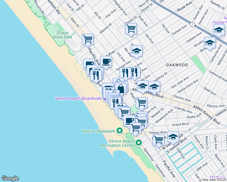 map of restaurants, bars, coffee shops, grocery stores, and more near 43 Park Avenue in Los Angeles