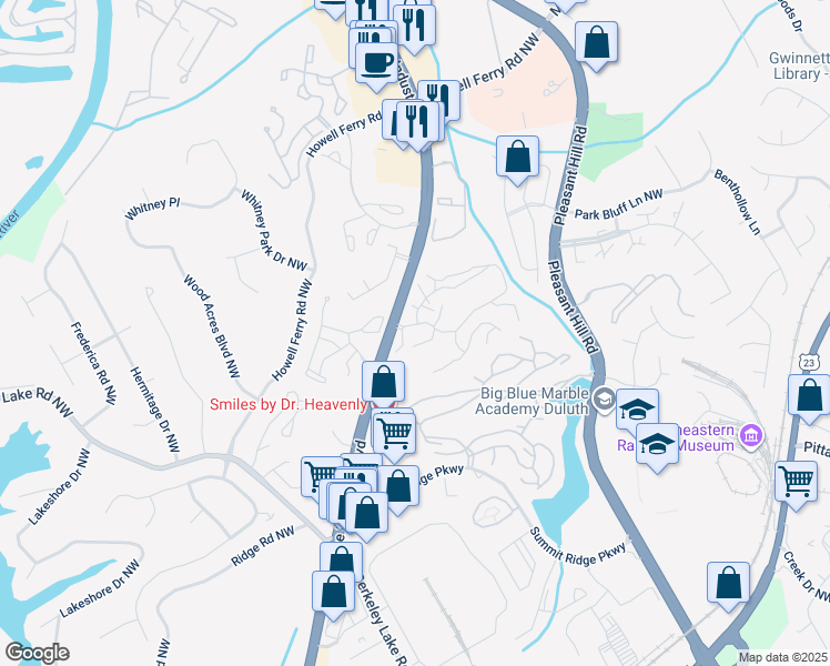 map of restaurants, bars, coffee shops, grocery stores, and more near 3750 Peachtree Industrial Boulevard in Duluth